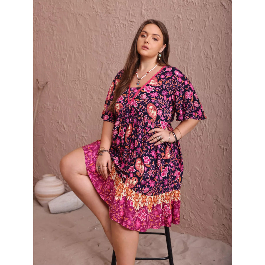 Plus Size Floral Flutter Sleeve Dress Apparel and Accessories