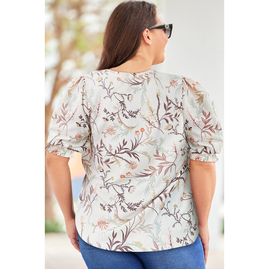 Plus Size Floral Fuff Sleeve Top