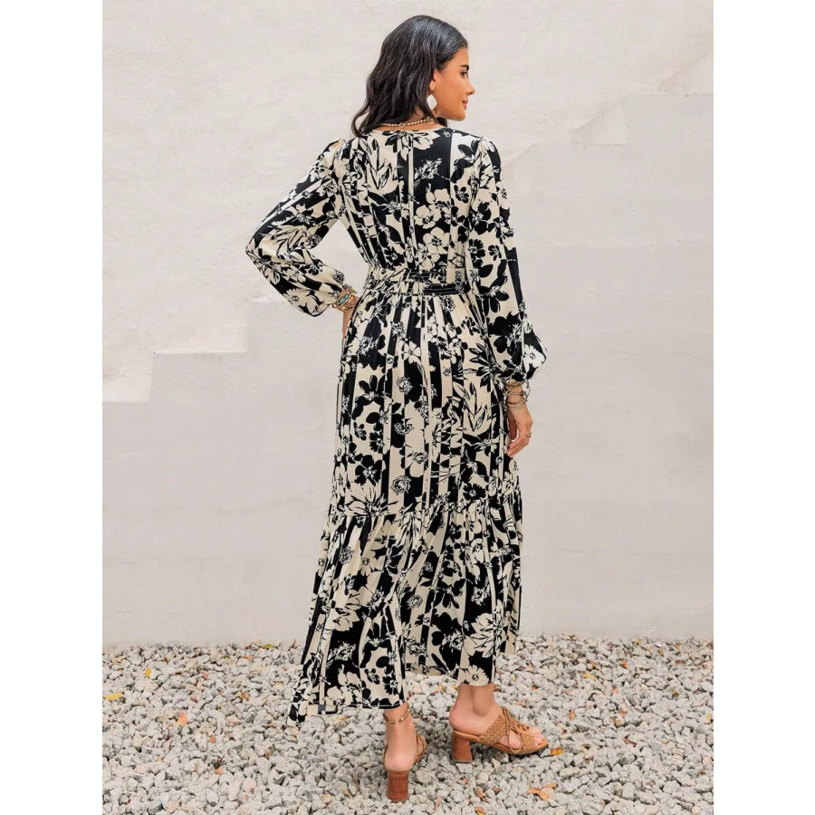 Plus Size Floral Print Balloon Sleeve Maxi Dress Apparel and Accessories
