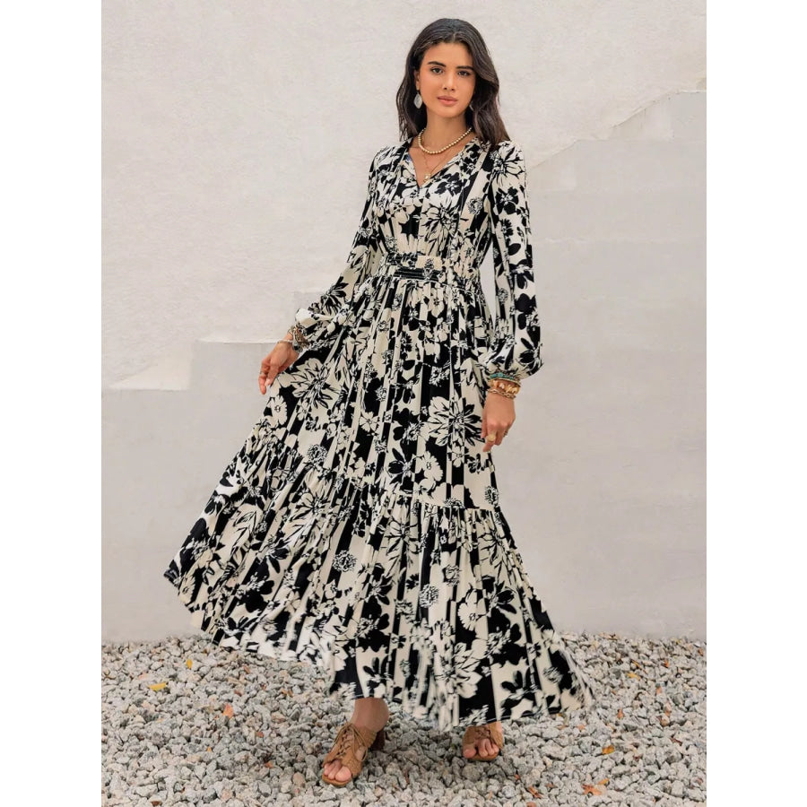 Plus Size Floral Print Balloon Sleeve Maxi Dress Apparel and Accessories