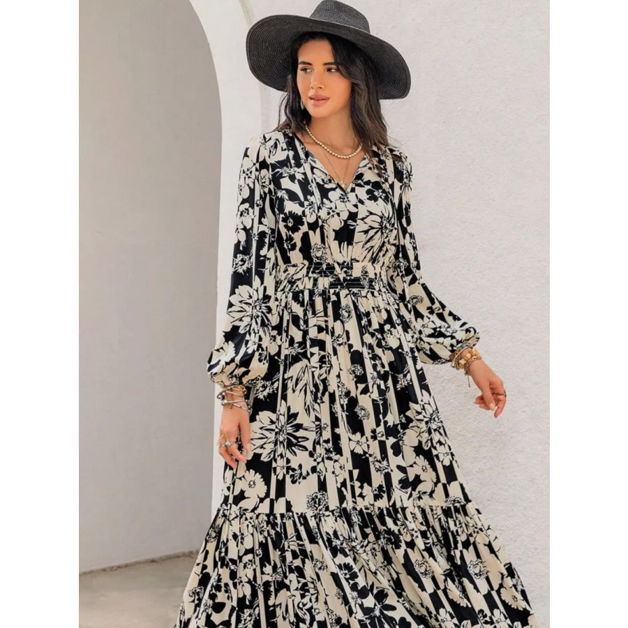 Plus Size Floral Print Balloon Sleeve Maxi Dress Apparel and Accessories