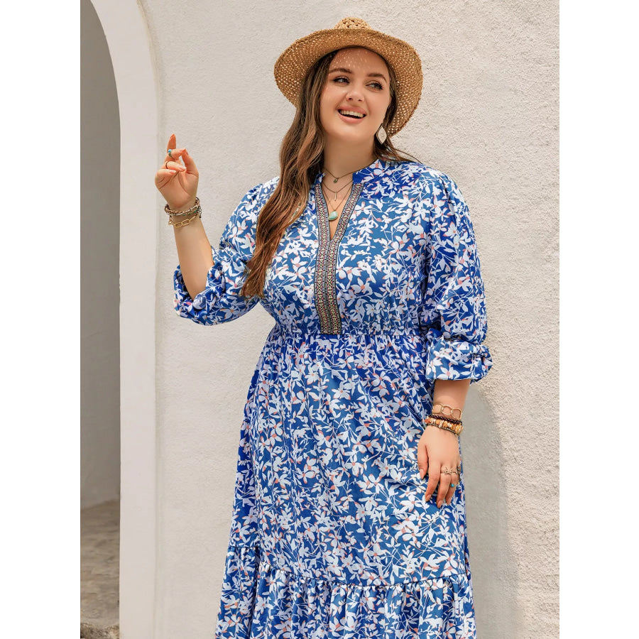 Plus Size Floral Print Bohemian Maxi Dress Blue / 0XL Apparel and Accessories