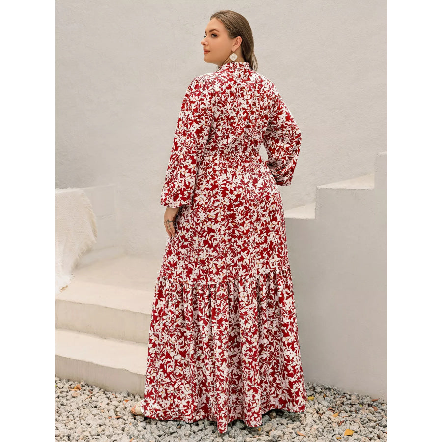Plus Size Floral Print Long Sleeve Maxi Dress Apparel and Accessories