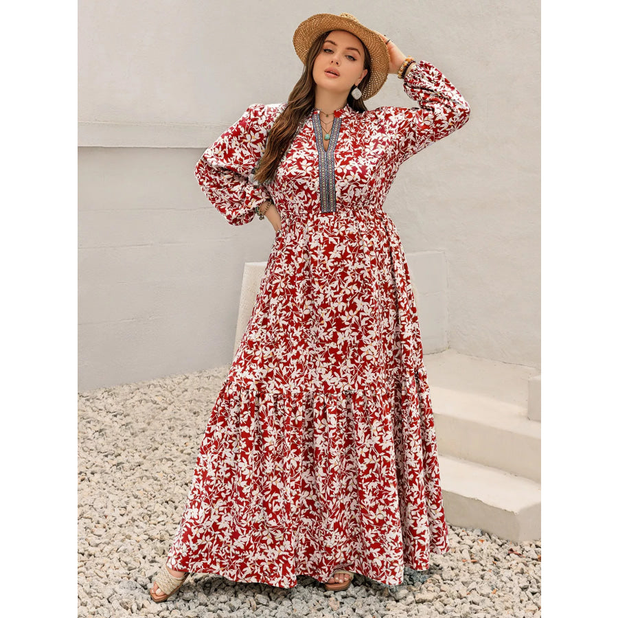 Plus Size Floral Print Long Sleeve Maxi Dress Apparel and Accessories