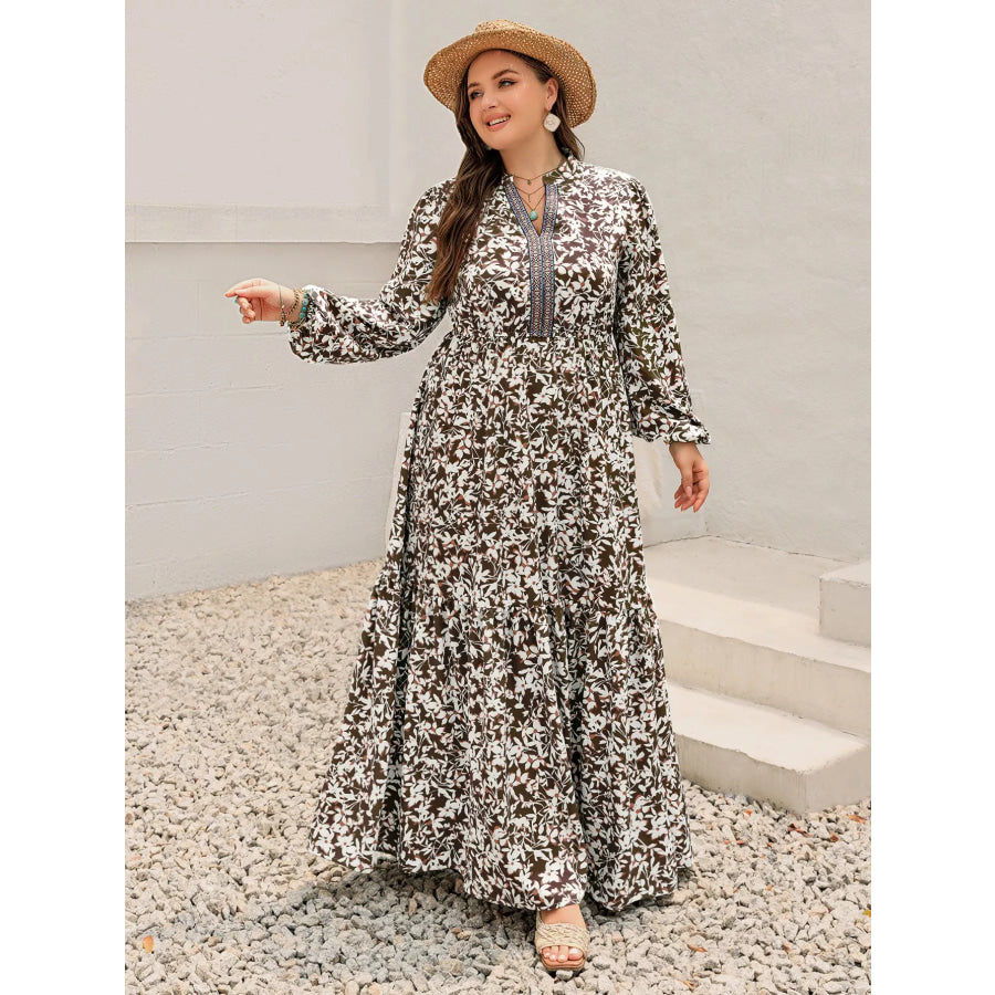 Plus Size Floral Print Long Sleeve Maxi Dress Apparel and Accessories