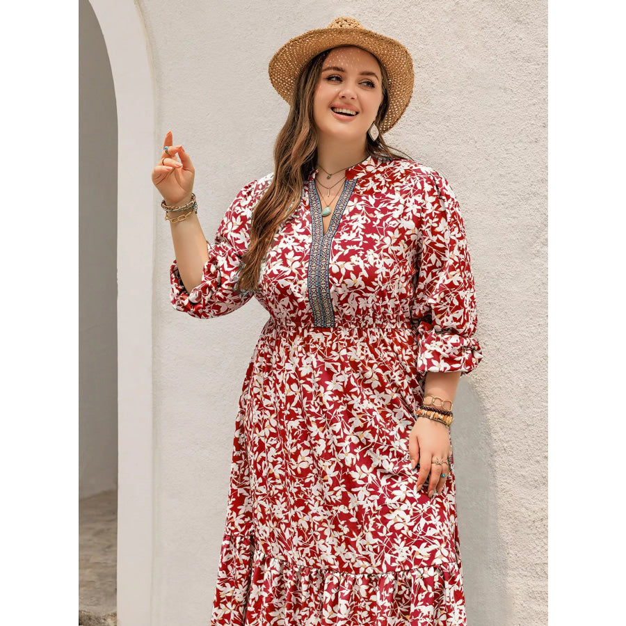 Plus Size Floral Print Long Sleeve Maxi Dress Apparel and Accessories