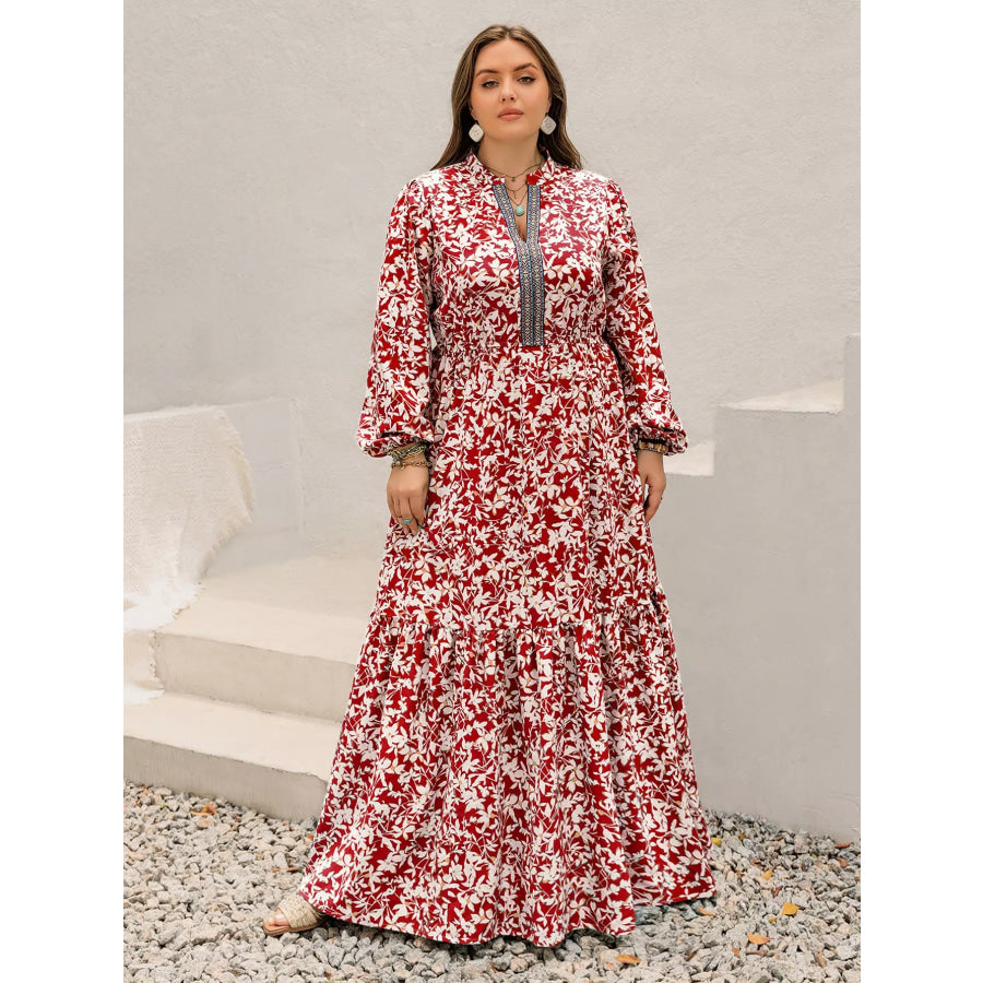 Plus Size Floral Print Long Sleeve Maxi Dress Apparel and Accessories