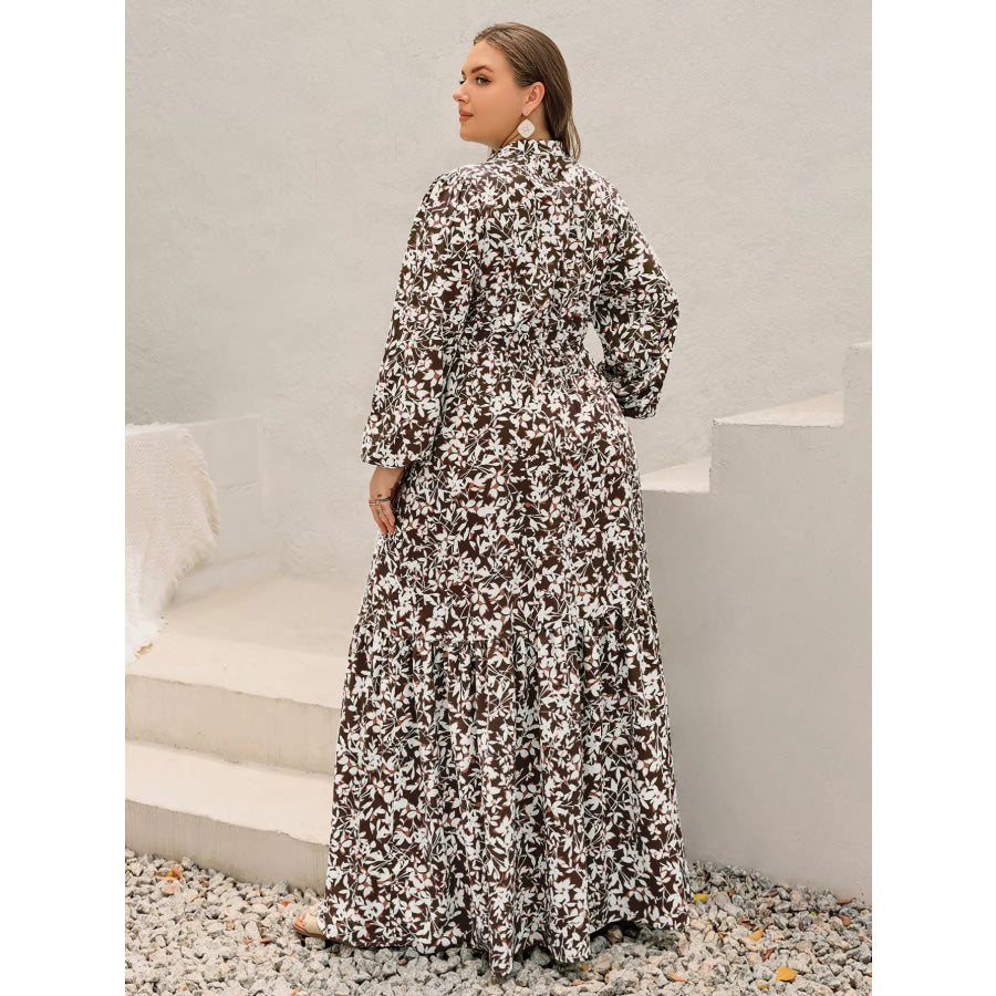 Plus Size Floral Print Long Sleeve Maxi Dress Apparel and Accessories