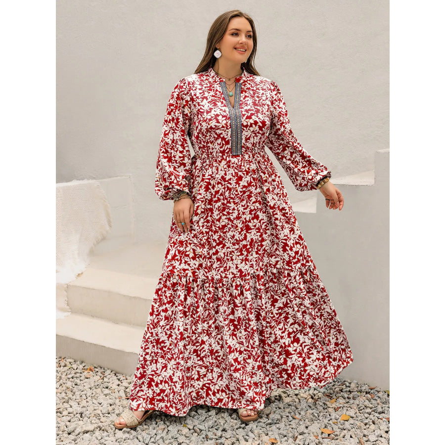 Plus Size Floral Print Long Sleeve Maxi Dress Apparel and Accessories