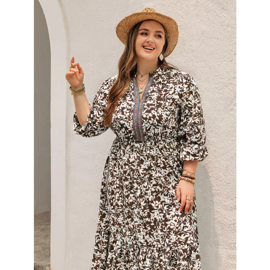 Plus Size Floral Print Long Sleeve Maxi Dress Apparel and Accessories