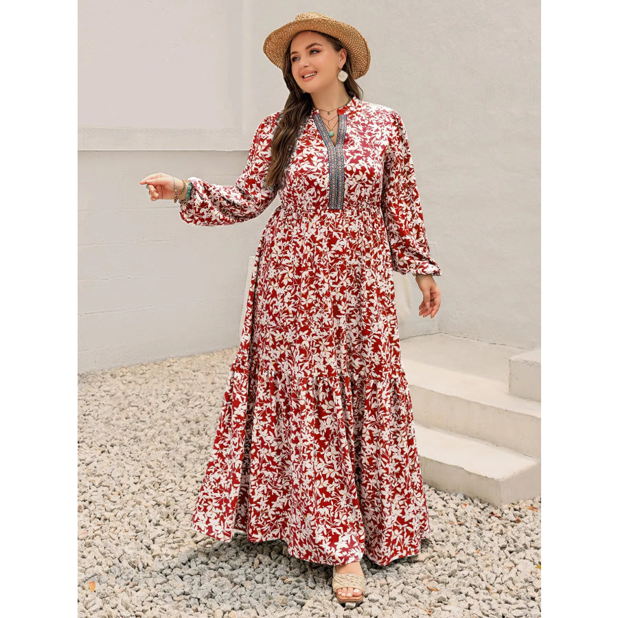 Plus Size Floral Print Long Sleeve Maxi Dress Apparel and Accessories
