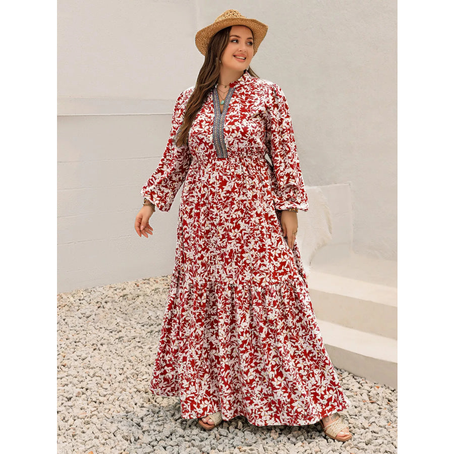 Plus Size Floral Print Long Sleeve Maxi Dress Apparel and Accessories