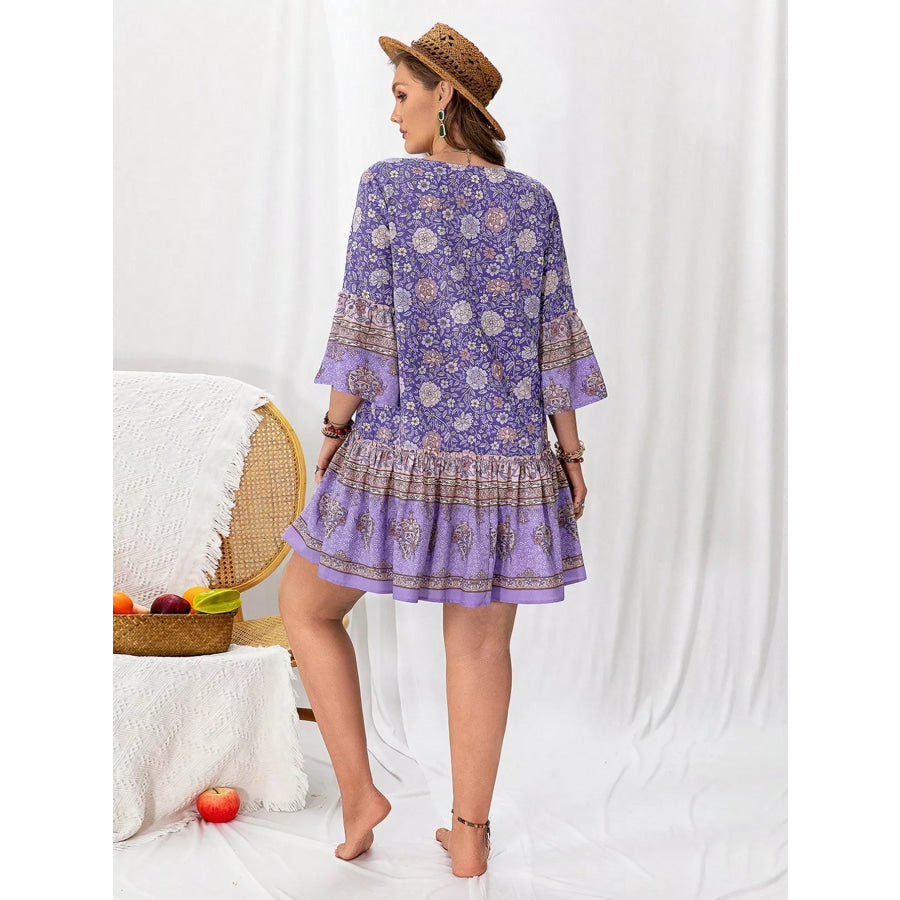 Plus Size Floral Print Ruffle Hem Mini Dress Apparel and Accessories
