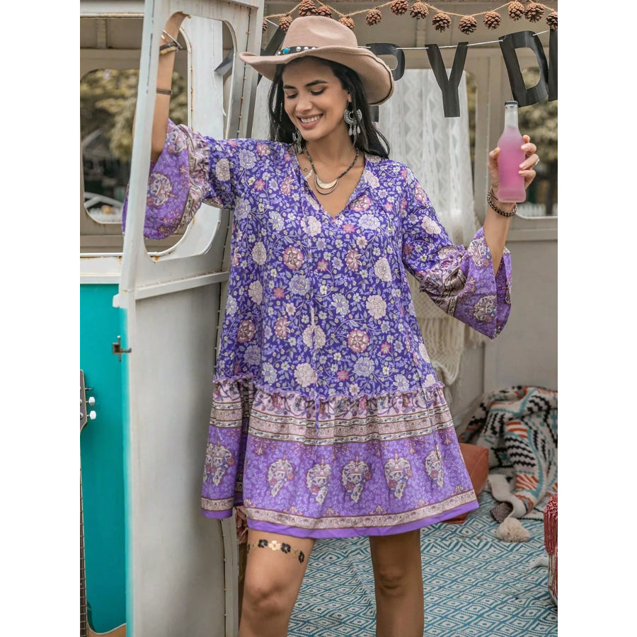 Plus Size Floral Print Ruffle Hem Mini Dress Apparel and Accessories