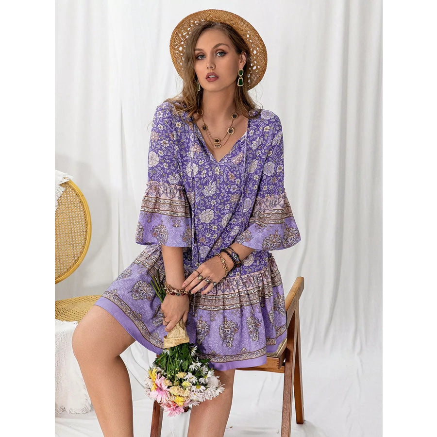 Plus Size Floral Print Ruffle Hem Mini Dress Apparel and Accessories