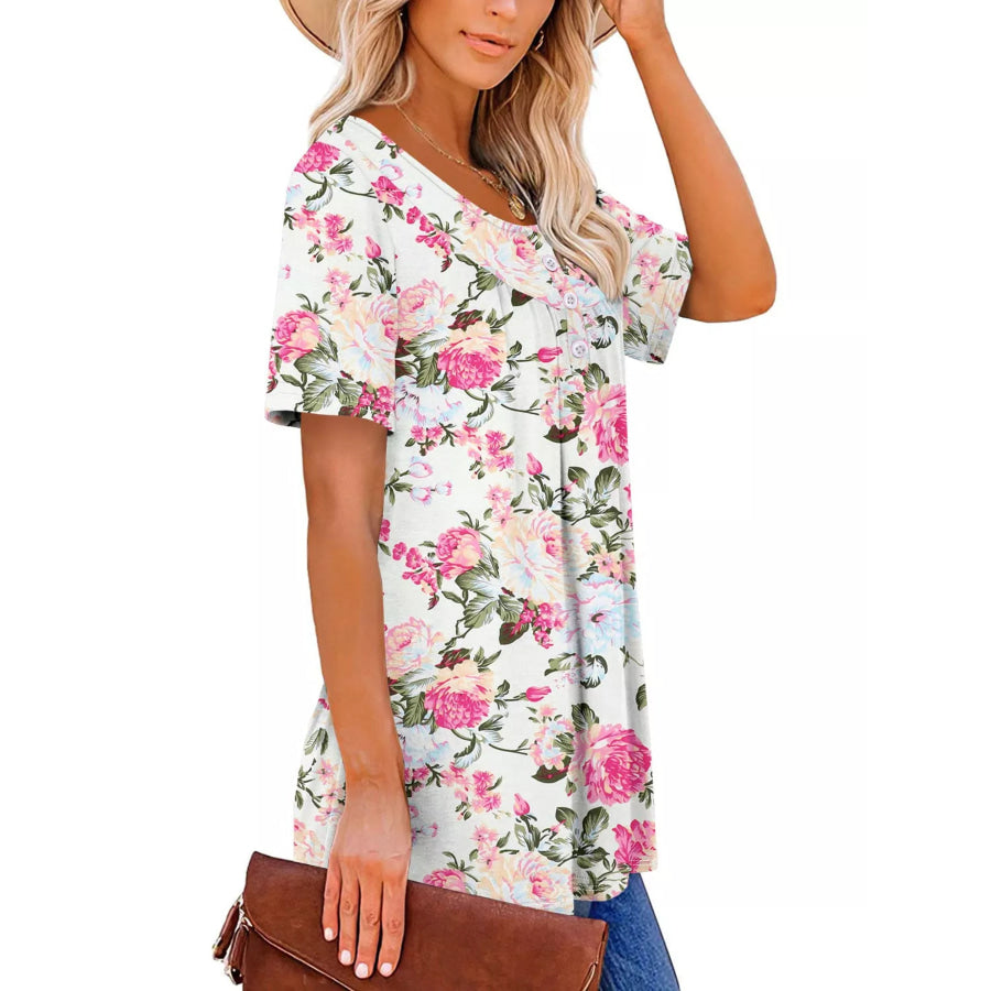 Plus Size Floral Print Short Sleeve T-Shirt Apparel and Accessories
