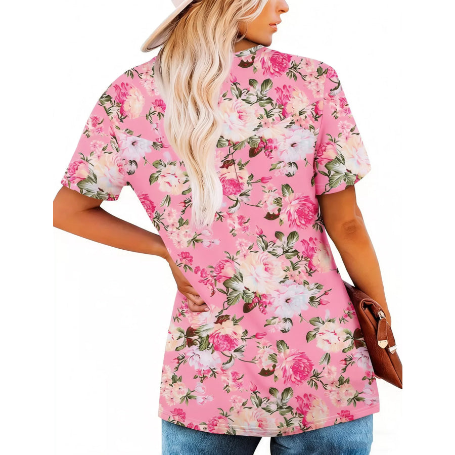 Plus Size Floral Print Short Sleeve T-Shirt Apparel and Accessories