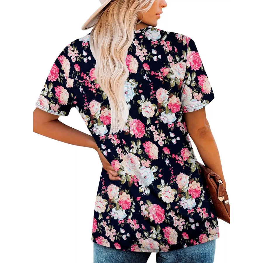 Plus Size Floral Print Short Sleeve T-Shirt Apparel and Accessories