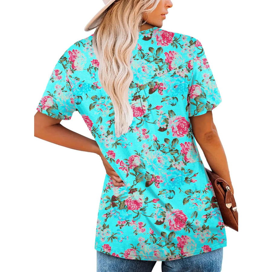 Plus Size Floral Print Short Sleeve T-Shirt Apparel and Accessories