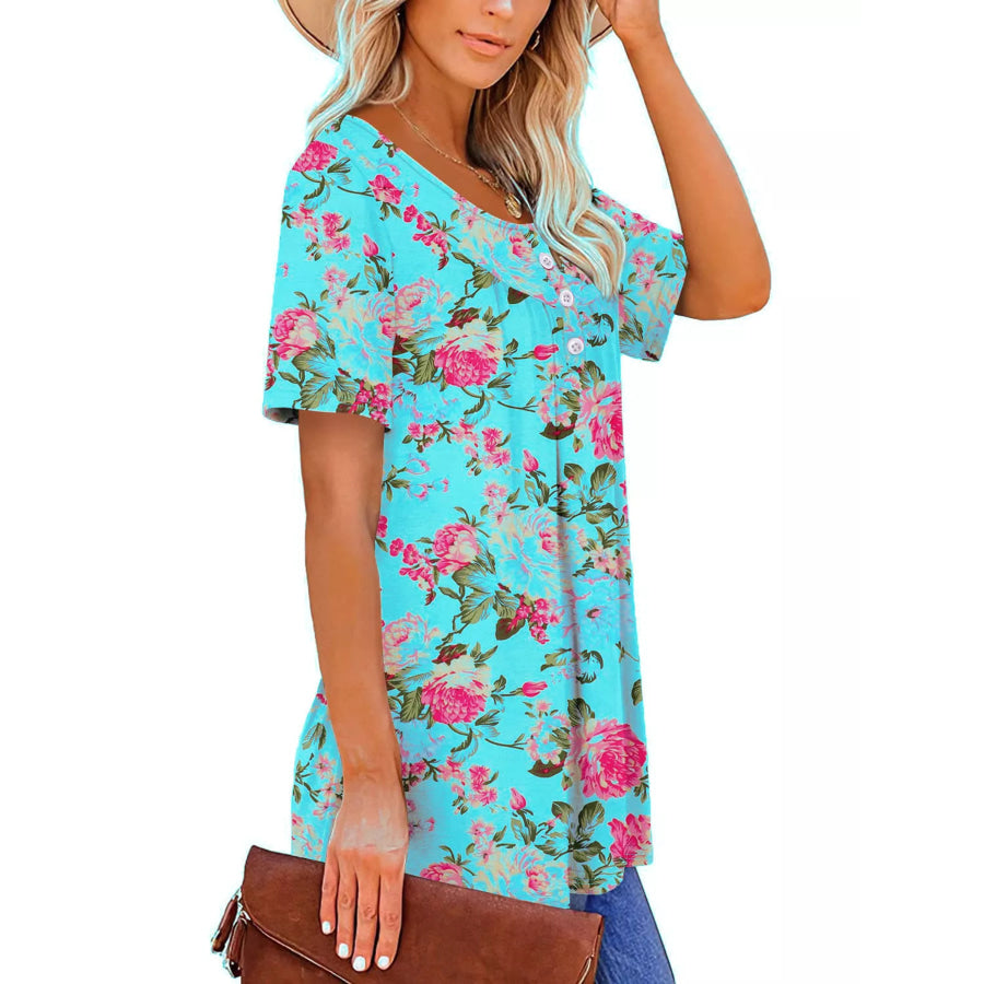 Plus Size Floral Print Short Sleeve T-Shirt Apparel and Accessories