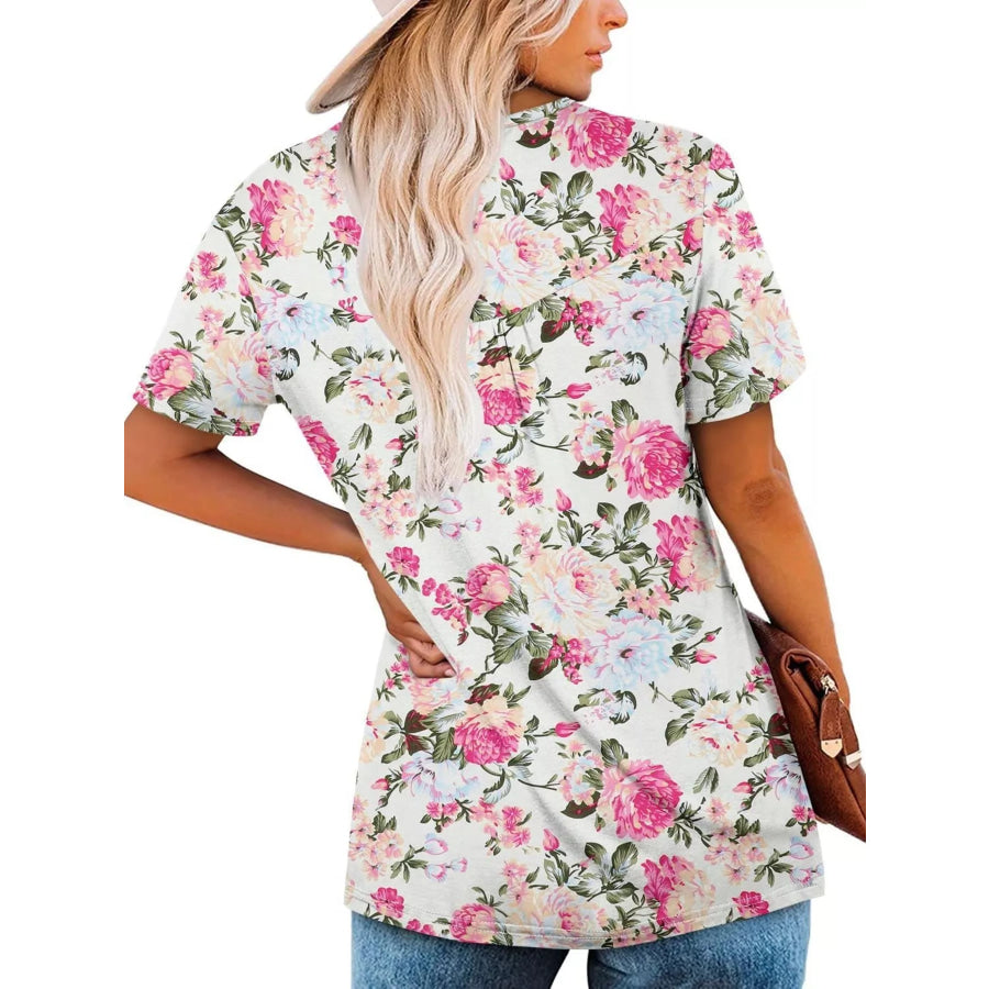 Plus Size Floral Print Short Sleeve T-Shirt Apparel and Accessories