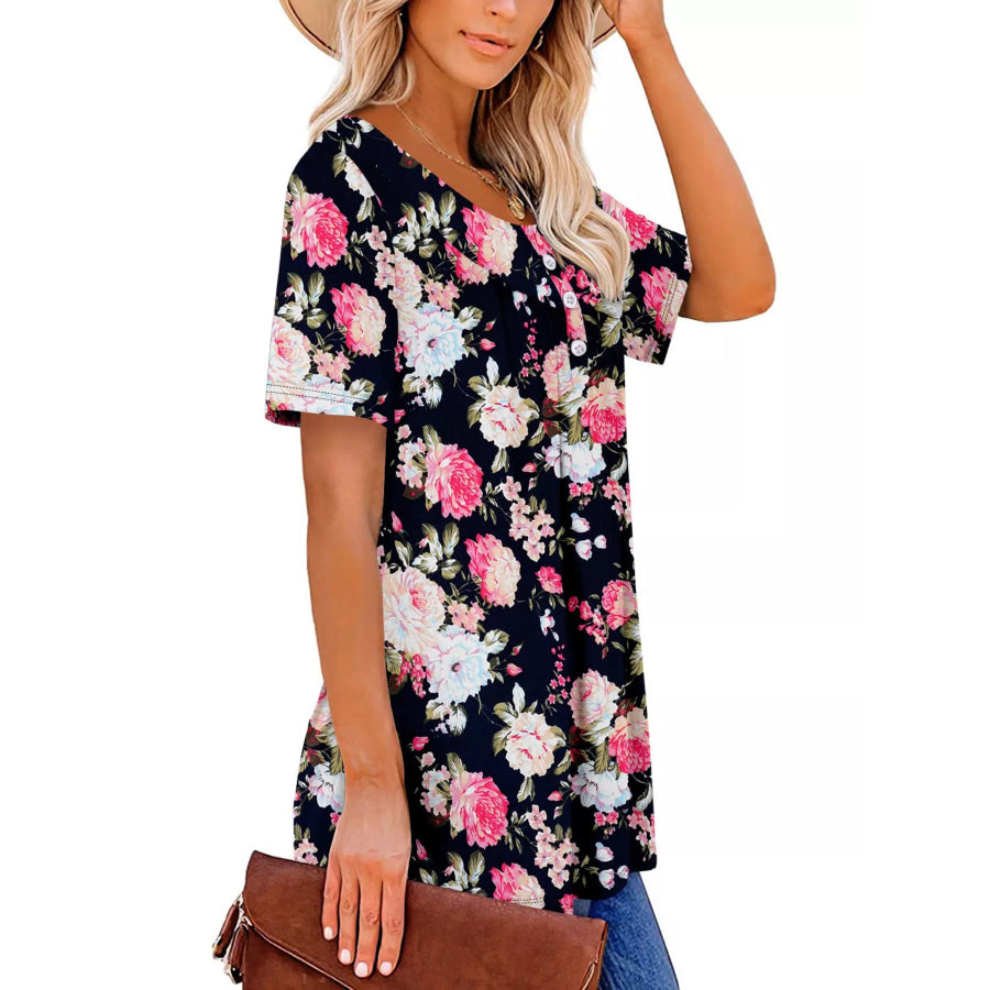 Plus Size Floral Print Short Sleeve T-Shirt Apparel and Accessories