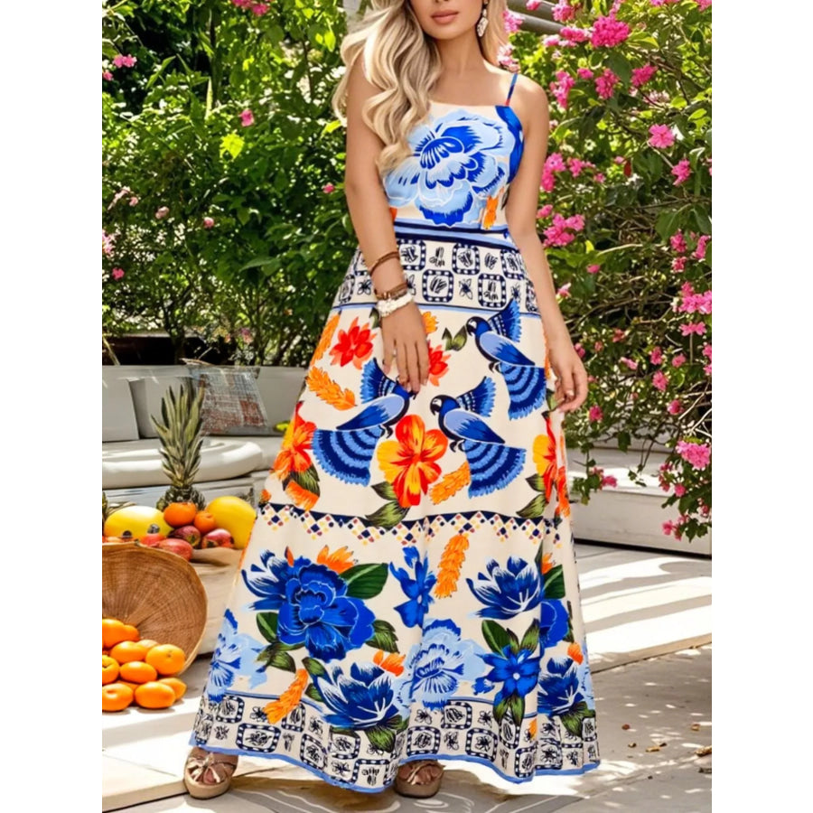 Plus Size Floral Print Spaghetti Strap Maxi Dress Royal Blue / 1XL Apparel and Accessories
