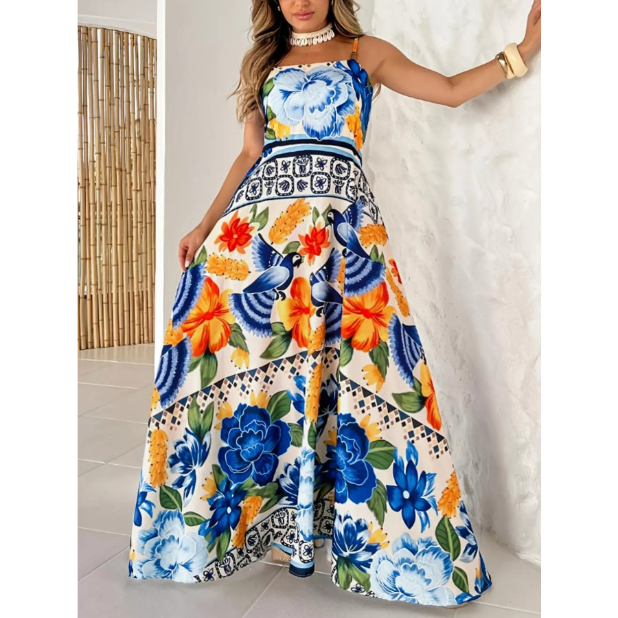 Plus Size Floral Print Spaghetti Strap Maxi Dress Royal Blue / 1XL Apparel and Accessories