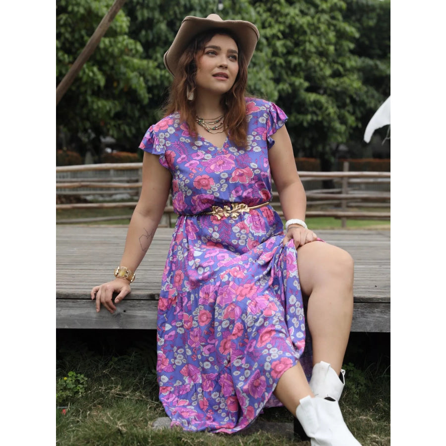 Plus Size Floral Print Tiered Maxi Dress Apparel and Accessories