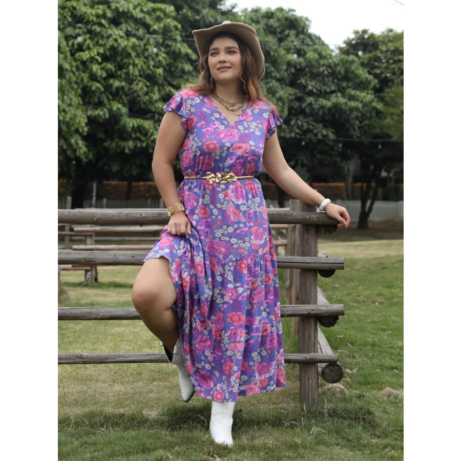 Plus Size Floral Print Tiered Maxi Dress Apparel and Accessories