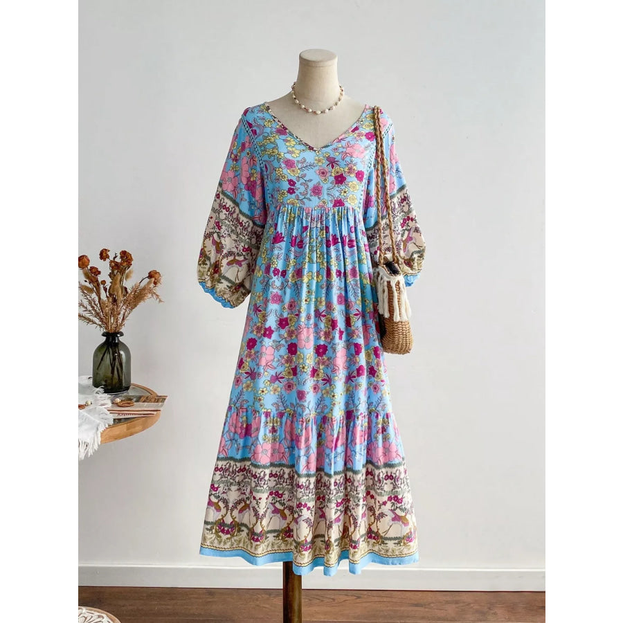 Plus Size Floral Print V-Neck Dress Apparel and Accessories