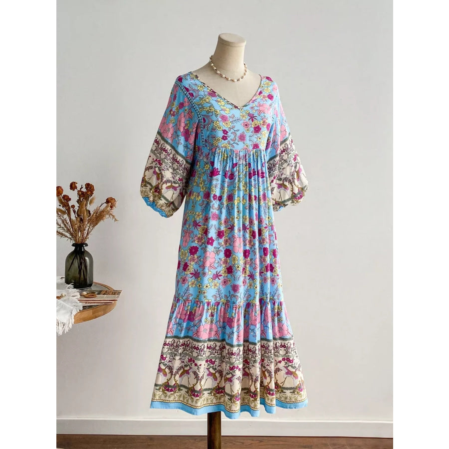 Plus Size Floral Print V-Neck Dress Apparel and Accessories