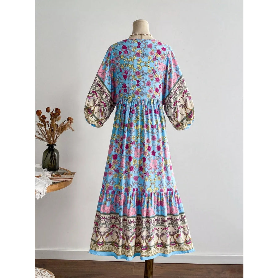Plus Size Floral Print V-Neck Dress Apparel and Accessories