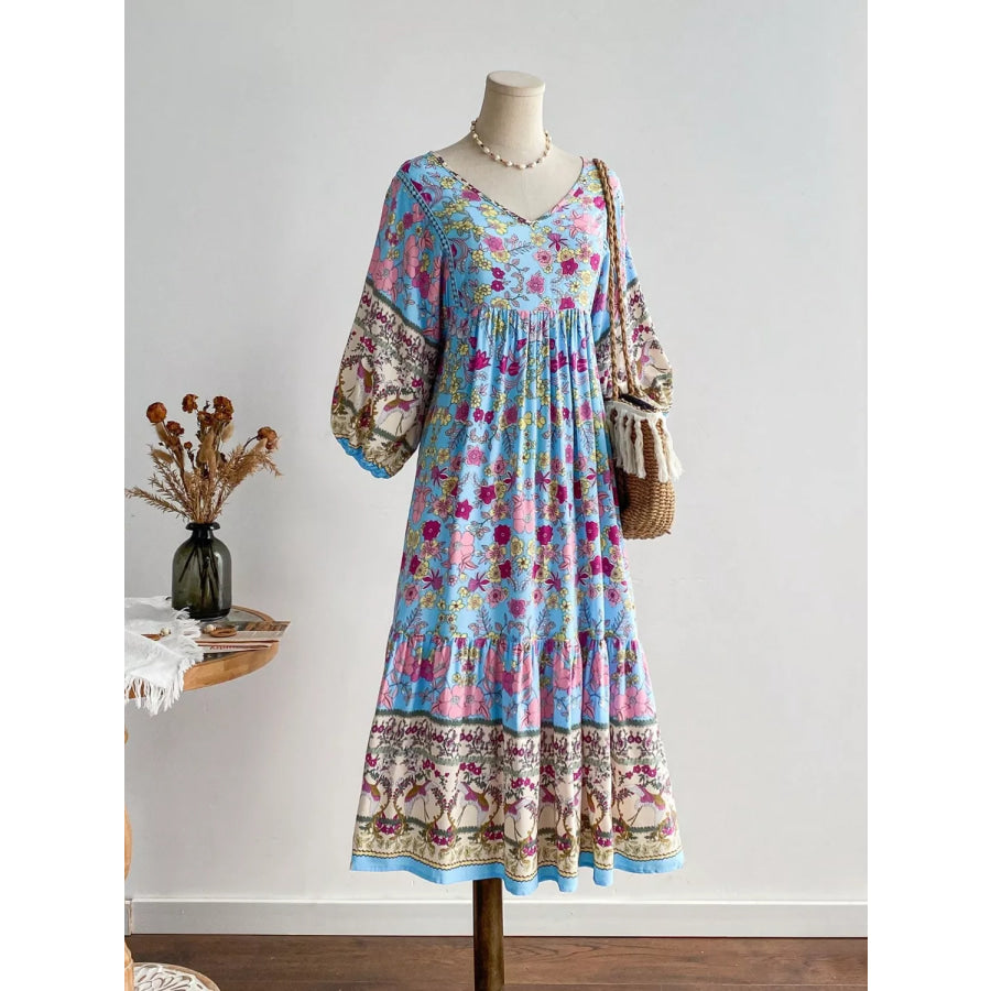 Plus Size Floral Print V-Neck Dress Apparel and Accessories