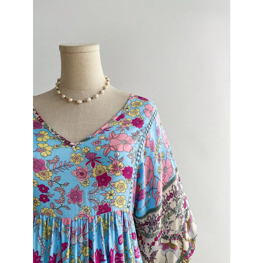 Plus Size Floral Print V-Neck Dress Apparel and Accessories