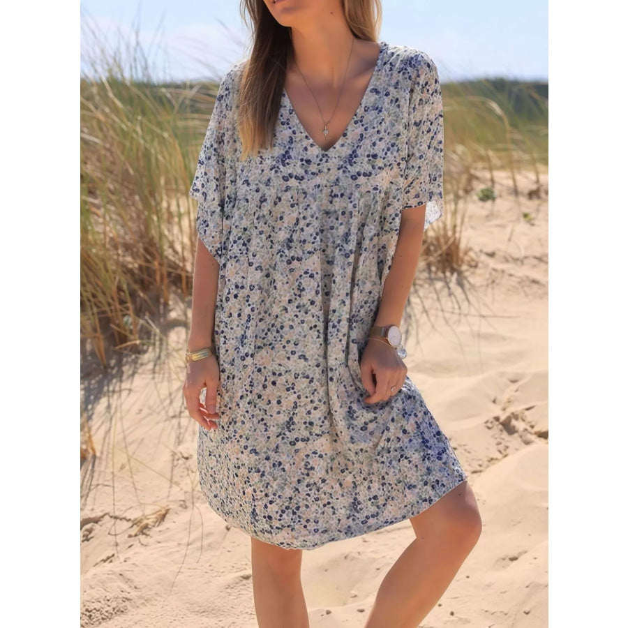 Plus Size Floral Print V-Neck Loose Fit Dress Apparel and Accessories