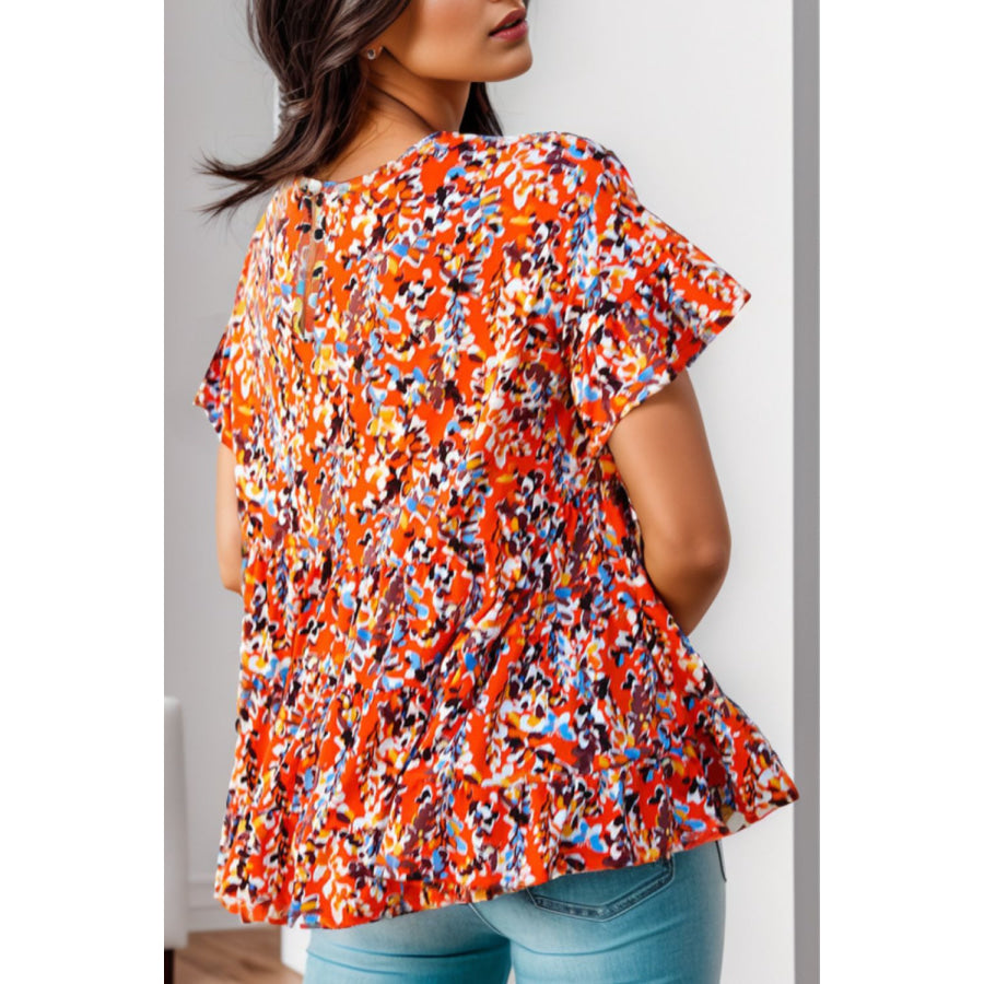 Plus Size Floral Round Neck Tiered Blouse Apparel and Accessories
