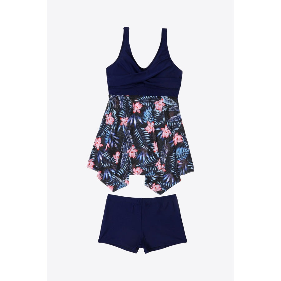 Plus Size Floral Two-Tone Asymmetrical Hem Two-Piece Swimsuit