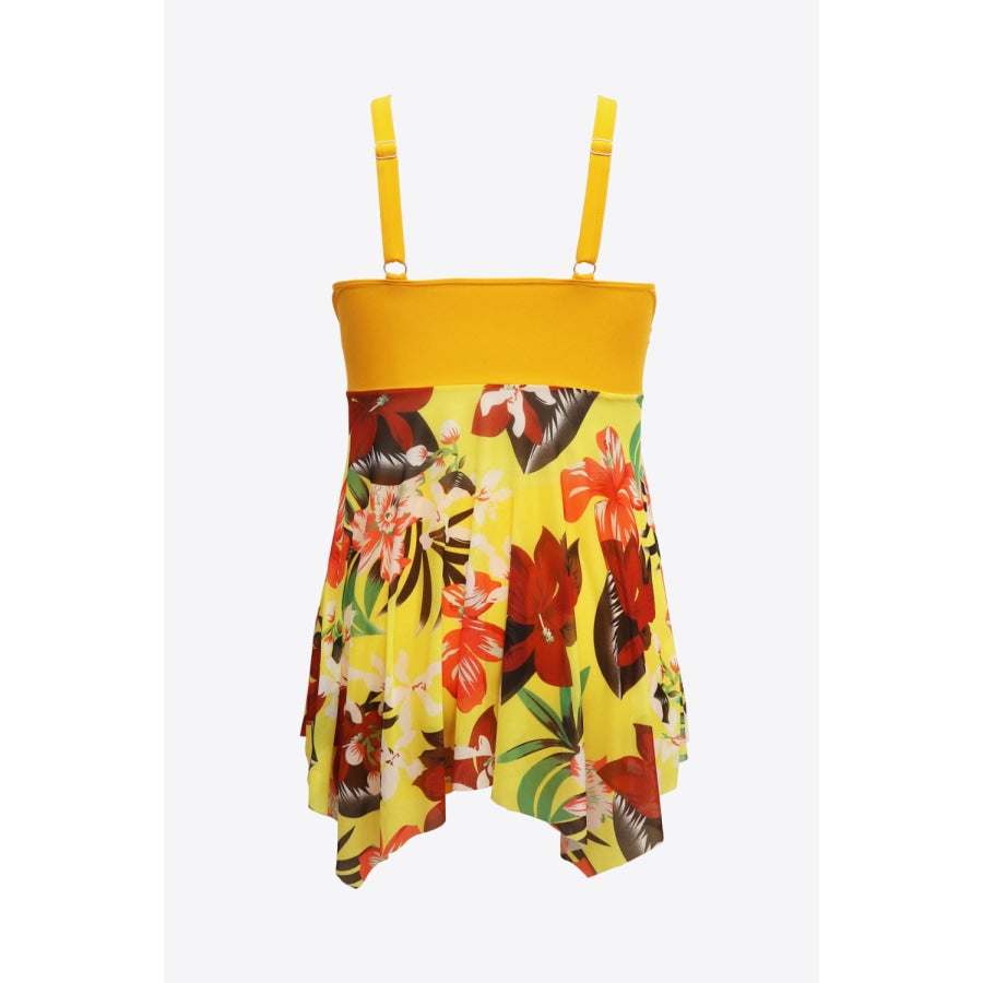 Plus Size Floral Two-Tone Asymmetrical Hem Two-Piece Swimsuit