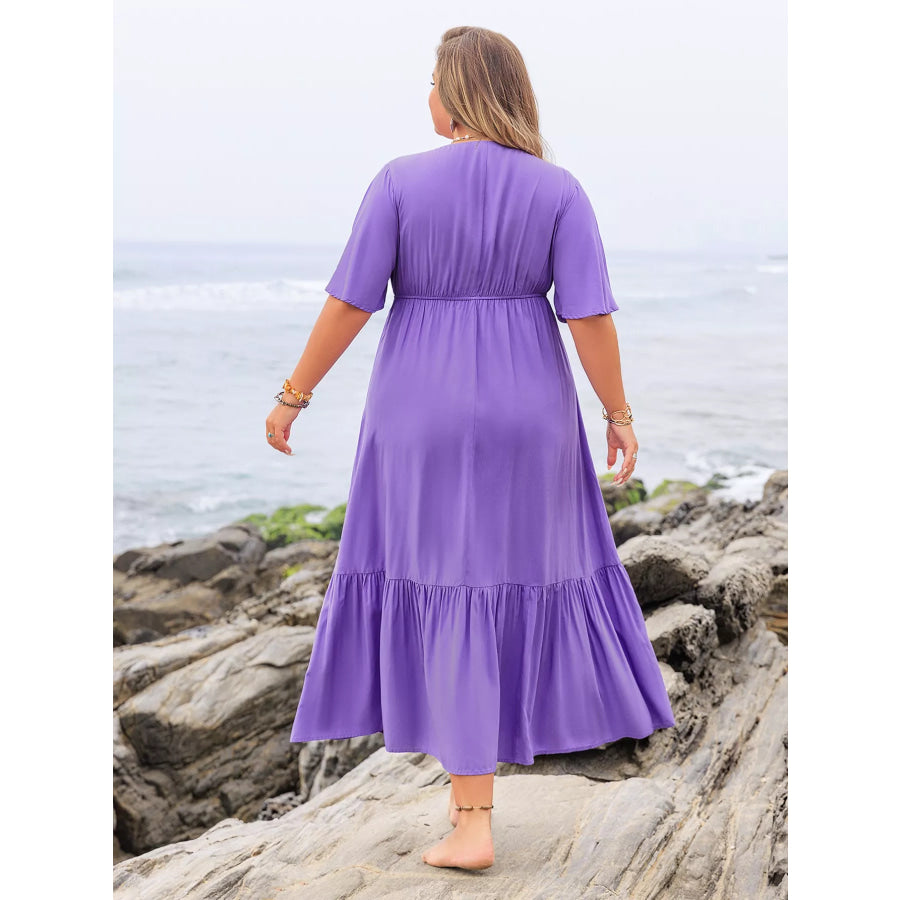 Plus Size Flutter Sleeve Tiered Maxi Dress Apparel and Accessories