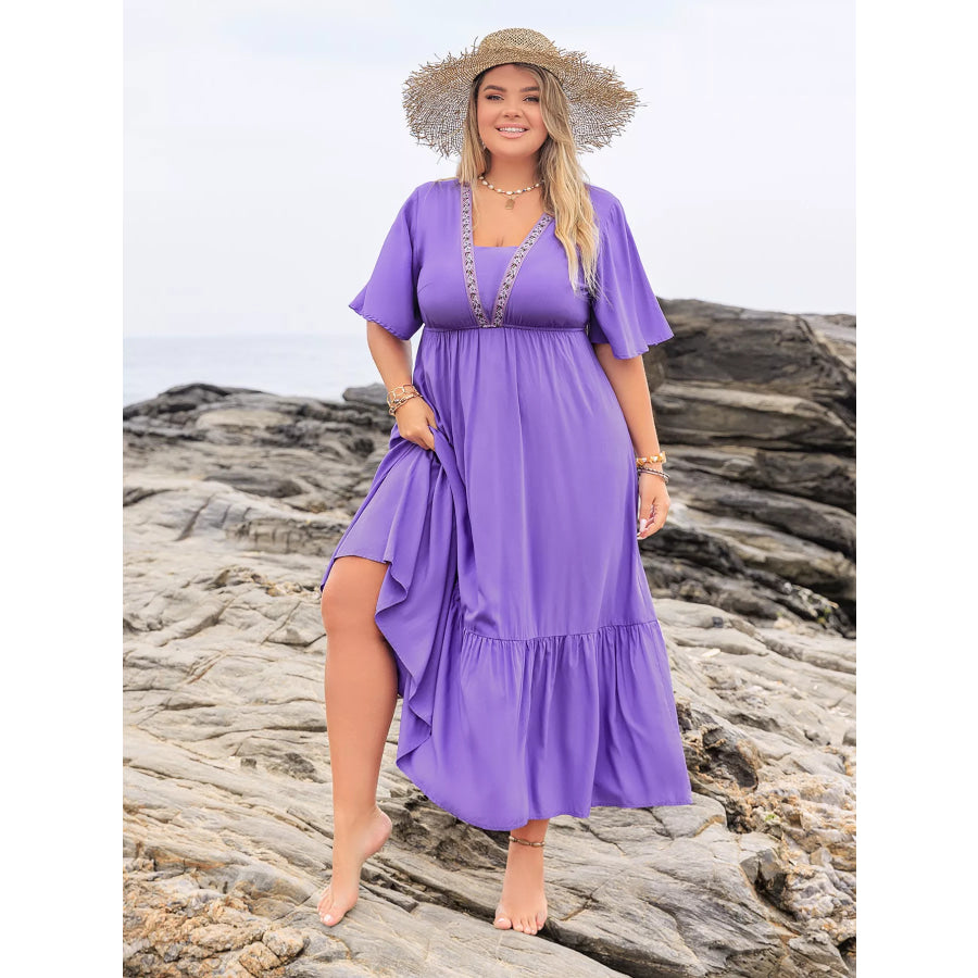 Plus Size Flutter Sleeve Tiered Maxi Dress Apparel and Accessories