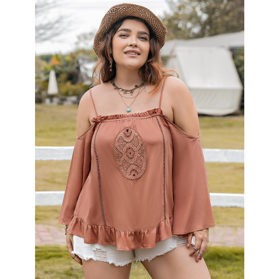 Plus Size Frill Square Neck Long Sleeve Blouse Apparel and Accessories