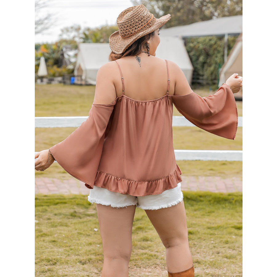 Plus Size Frill Square Neck Long Sleeve Blouse Apparel and Accessories