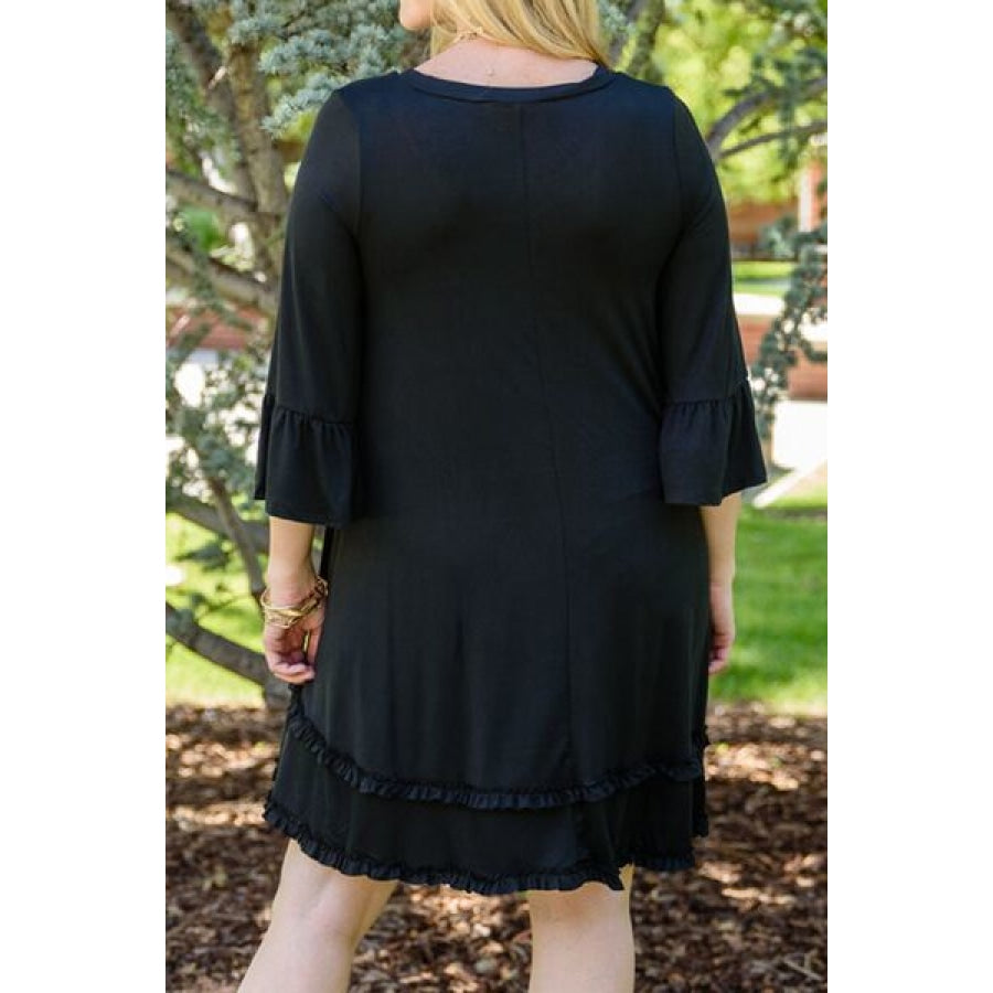 Plus Size Frill Trim Flounce Sleeve Dress Clothing