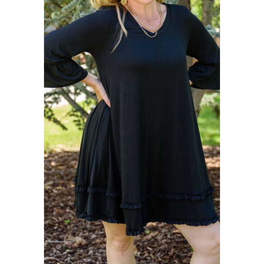 Plus Size Frill Trim Flounce Sleeve Dress Clothing