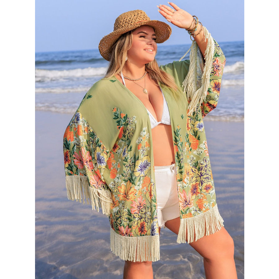 Plus Size Fringe Open Front Cover-Up Apparel and Accessories