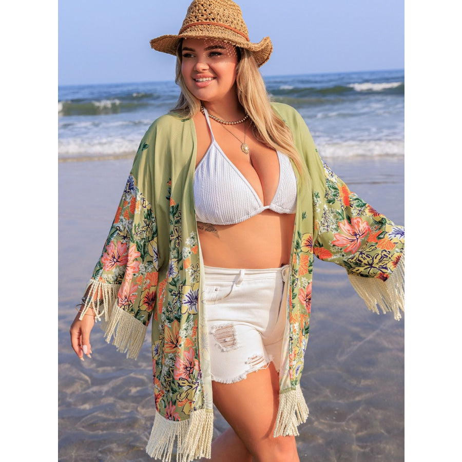 Plus Size Fringe Open Front Cover-Up Apparel and Accessories