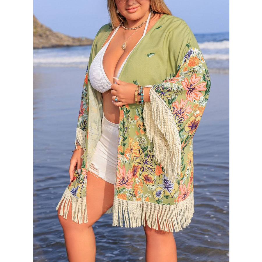 Plus Size Fringe Open Front Cover-Up Apparel and Accessories