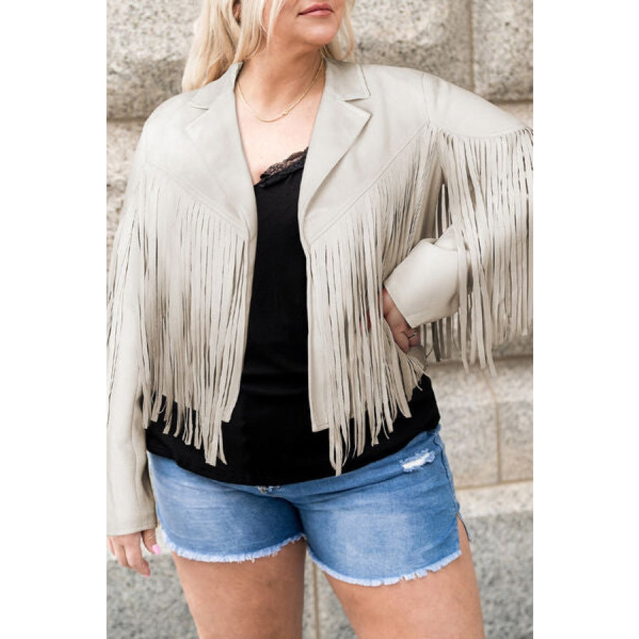 Plus Size Fringe Open Front Jacket Apparel and Accessories