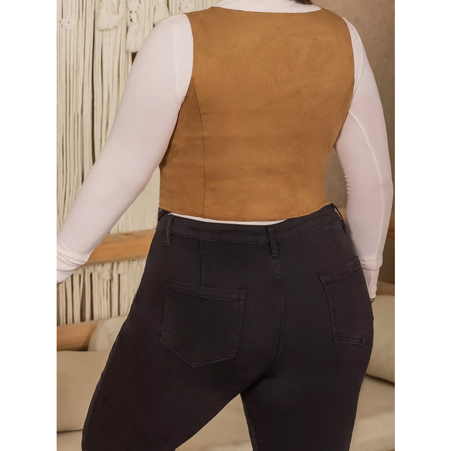 Plus Size Fringed Lace-Up Suede Vest Apparel and Accessories